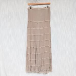Chan Luu Skirt M Taupe Beige High Waisted Flowy Layered Maxi